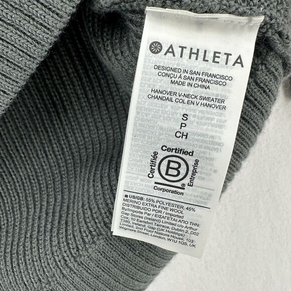 Athleta Sweater Womens Small Hanover V-Neck Gray Knit Merino Wool Blend Relaxed - Picture 3 of 9